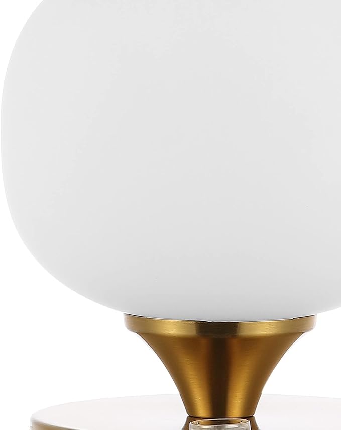 JONATHAN Y 6.13" Brass Gold/White Modern Cordless Rechargeable LED Table Lamp, Frosted White Glass Shade, Touch Dimmable Mini Accent Light for Bar, Bedroom, Nightstand (JYL7112C)