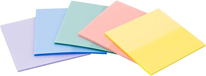 Post-it Transparent Sticky Notes,�2.8" x 2.8", Assorted Colors, 36 Sheets/Pad, 5 Pads/Pack (600-5PASTEL)