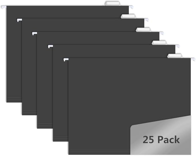 25pcs MagDurnus Hanging File Folders, Pastel Color Design,Letter Size with 1/5 Adjustable Cut Tabs, Black, Decorative,Drawer,Desk and Cabinet Use