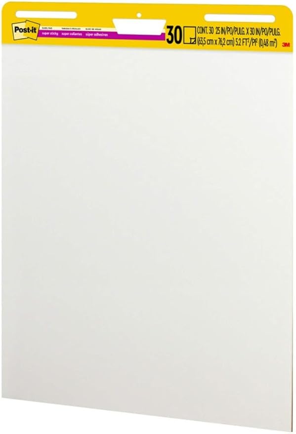 Post-it Super Sticky Easel Pad 25 in x 30 in White 30 Sheets/Pad 2 Pad/Pack Large White Premium Self Stick Flip Chart Paper Super Sticking Power (559)