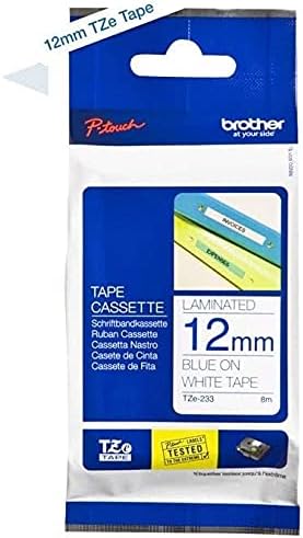 Brother Genuine P-Touch 4-Pack TZe-233 Laminated Tape, Blue Print on White Standard Adhesive Laminated Tape for P-Touch Label Makers, Each Roll is 0.47"/12mm (1/2") Wide, 26.2 (8M) Long