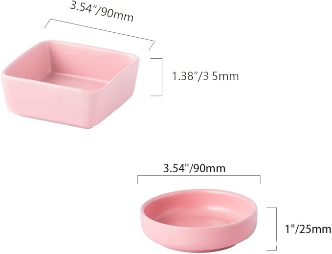 2pcs Ceramic Paper Clip Holder Set Round and Square Paper Clips Dispenser Kit Cute Pink Bowl and Plate for Desk Organizer Accessories and Home School Office Supplies (Pink)
