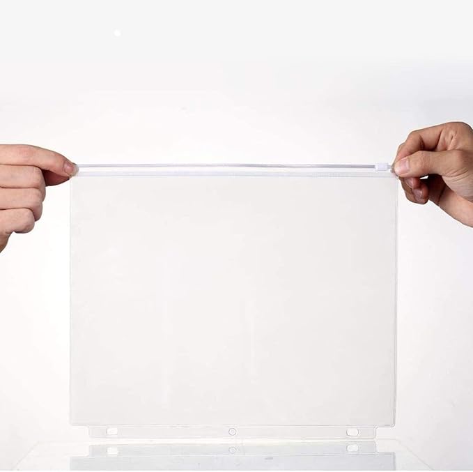YoeeJob 3 Holes Clear PVC Zipper Binder Pocket Insert Pages Letter Size, 8 1/2" x 11 Loose Leaf Binder Filing Storage Bags 8 Packs(Blue)