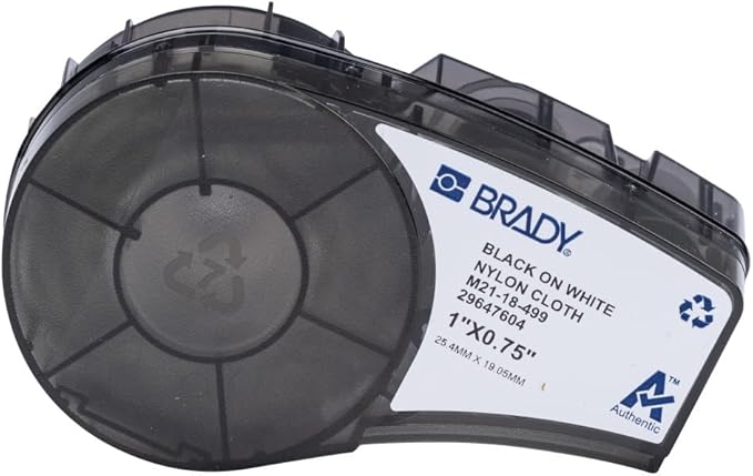 Brady Authentic (M21-18-499) Pre-Sized High-Adhesion Nylon Labels for Equipment, General ID, Lab, Wire/Cable, Black on White Material - Designed for M210, M210-LAB, and M211 Printers, 0.75" H x 1" W