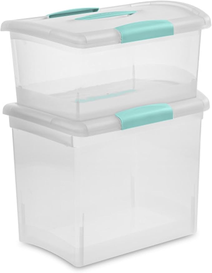 Sterilite Medium Nesting ShowOffs, Stackable Small Storage Bin with Latching Lid and Handle, Plastic Container to Organize Home, Clear, 24-Pack