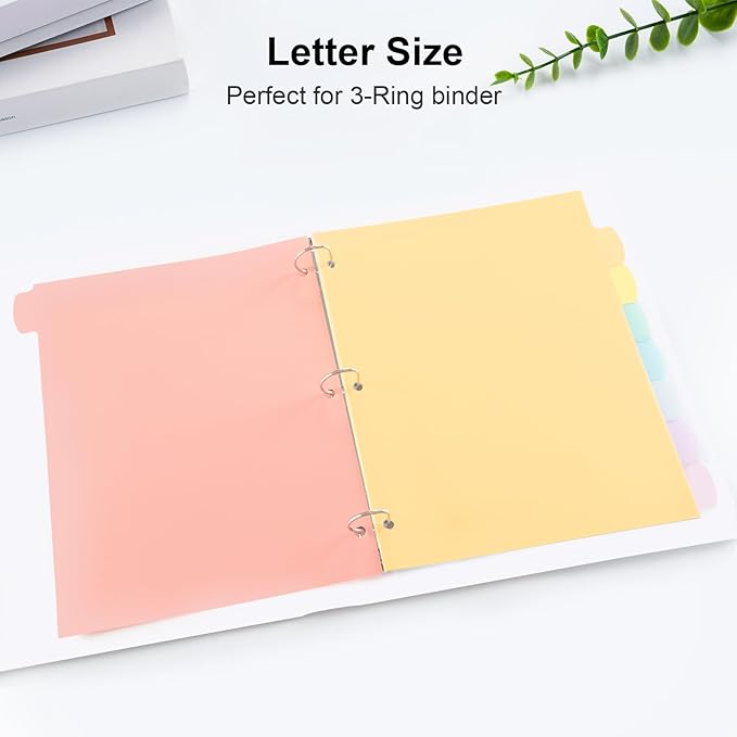 48 Count/6 Sets Write & Erase Binder Dividers with Tabs, Plastic 8 Tab Dividers for 3 Ring Binder Letter Size, Separators for Student School Home Office Document Organizer, Pastel