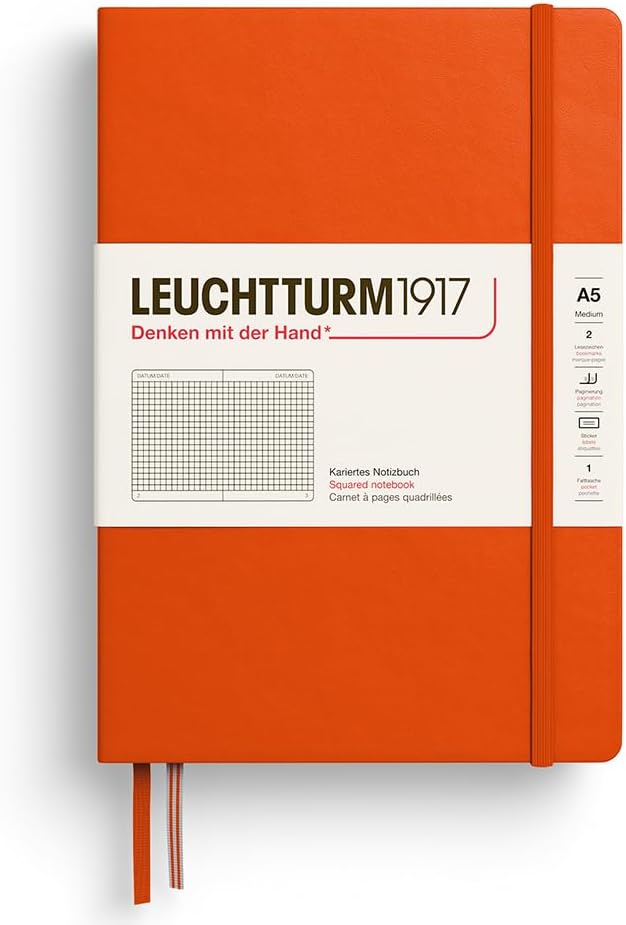 LEUCHTTURM1917 373984 Notebook Medium (A5), Hardcover, 251 Numbered Pages, Pumpkin, Squared