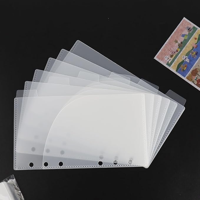 NatSumeBasics 12 A6 Cash Envelopes Frosted 0.3mm PP A6 Binder Pocket Dividers with Label Sticker for 6 Ring Budgeting Planner Inserts Supplies Accessories (12 Frosted)
