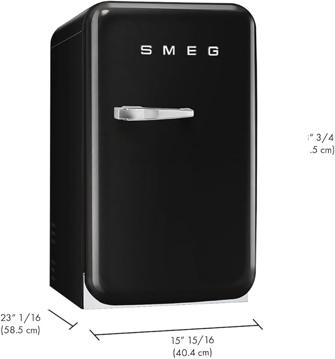 Smeg FAB5 16" 50's Retro Style Series Compact Cooler with 1.5 cu. ft. Capacity Automatic Defrost LED Interior Lighting and Adjustable Shelves Right Hand Hinge Made in Italy (Black)