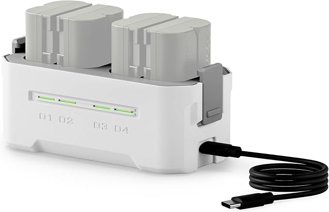 Tilta LP-E6P Charging Station Battery Kit, 4-Slot 45W PD USB-C Fast Charger | Compatible with Canon LP-E6 LP-E6P Batteries | High Capacity Charging Hub, 4 Batteries - Off White