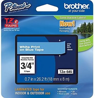 Brother TZe-545 18mm (0.75 ), Length of 8M, White on Blue Label Tape