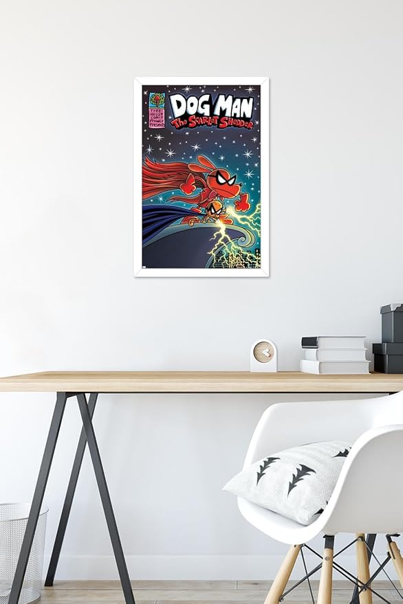 Dog Man - The Scarlet Shedder Wall Poster, 22.4L" x 14.7W", White Framed Version