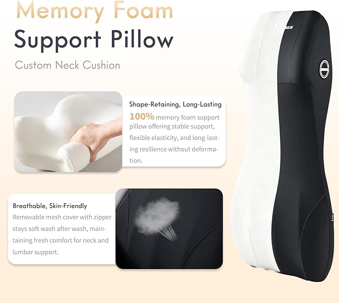 FLORICH Car Seat Cushion and Lumbar Support Headrest Pillow Memory Foam Ergonomic Car Cushion Back Neck Support Pillow Sciatica & Back & Tailbone Pain Relief Cushion for Car Seat Driving, Black
