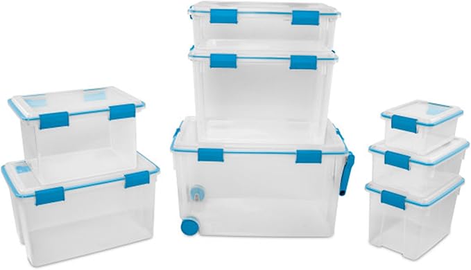 Sterilite 12-Pack Gasket Box, Weather-Resistant Storage Bins with Latching Lids, 7.5 Quart - Heavy-Duty Organizing Containers for Closet, Bathroom, and Office