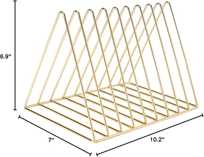 Sooyee 2 Pack 9 Slot Gold Magazine Holder,Desktop File Sorter Organizer Triangle Bookshelf Decor Home Office