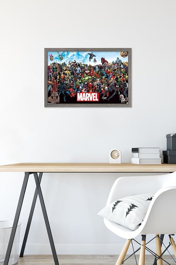Marvel Comics The Marvel Lineup Wall Poster, 22.4L" x 14.7W", Barnwood Framed Version