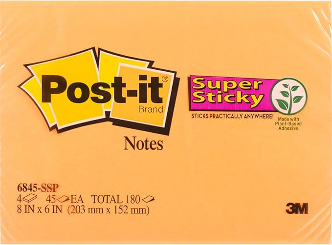 Super Sticky Meeting Notes in Rio de Janeiro Colors, 8 x 6, 45-Sheet, 4/Pack
