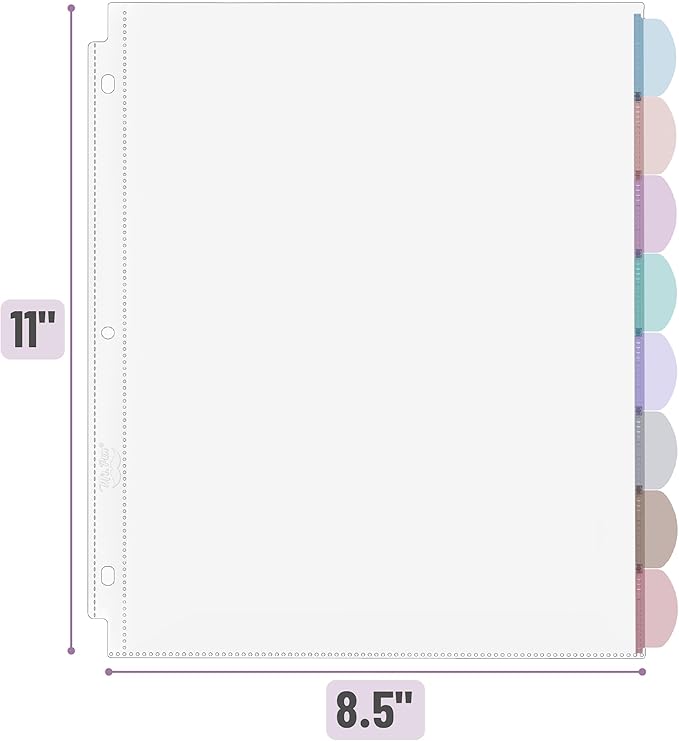 Mr. Pen- Clear Sheet Protectors with Binder, 8 Tabs, 4 Sets, Morandi Color, Clear Plastic Dividers for 3 Ring Binder, Insertable Index Page Divider Multicolor Tabs