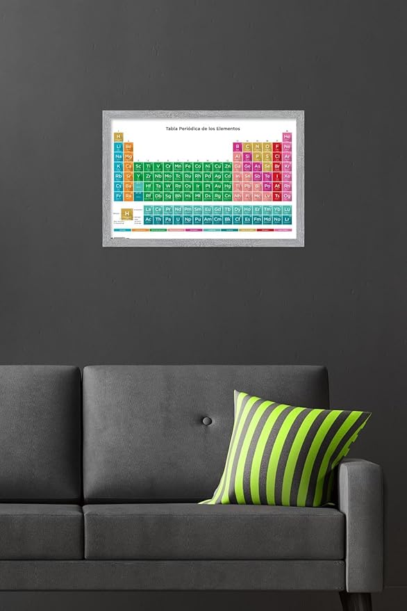 Periodic Table Of Elements - Spanish Wall Poster, 22.4L" x 14.7W", Gray Framed Version