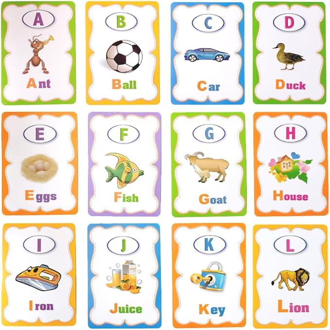 Erasable English Alphabet flashcards. - Write and Wipe Laminated ABCD Letter Tracing Practice Card for Kindergarten (26 Flashcards with Marker) (English Version)