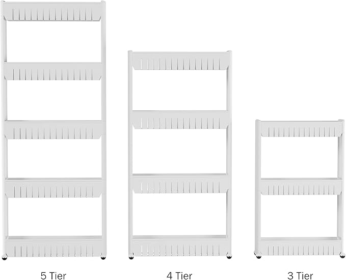 4-Tier Storage Organizer Rack - Plastic Rolling Cart for Office, Dorm, Bedroom, Bathroom, and Laundry Room Organizing by Lavish Home (White)