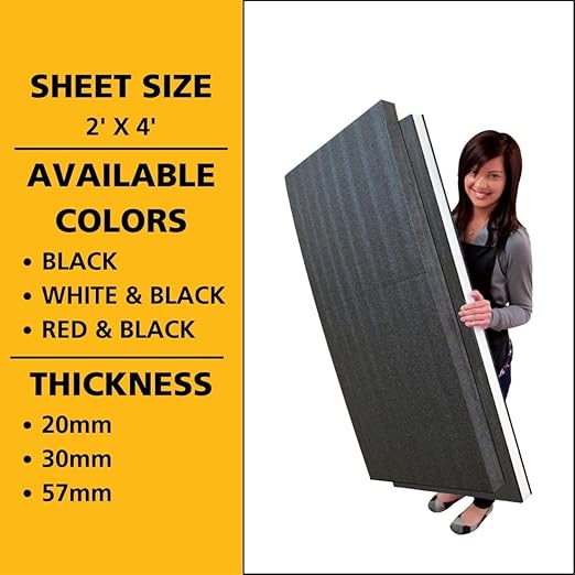 FastCap Kaizen Foam Sheet for Tool Organizers and Storage - Perfect for Professional Contractors and Technicians - 57mm Thickness, 2' x 4' Sheet Size, Black & Red