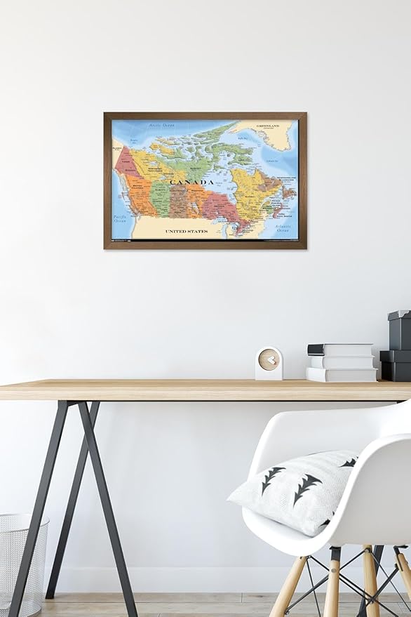 Map - Canada Wall Poster, 22.4L" x 14.7W", Bronze Framed Version