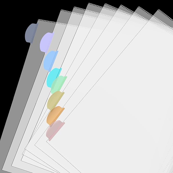 Mr. Pen- Clear Sheet Protectors with Tabs, 8 Tabs, 2 Sets, Clear Plastic Dividers for 3 Ring Binder, Insertable Index Page Divider Multicolor Tabs