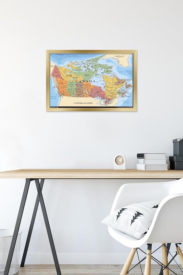 Map - Canada Wall Poster, 22.4L" x 14.7W", Gold Framed Version