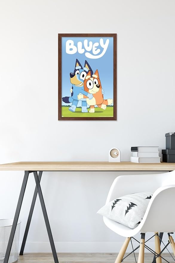 Bluey - Hug Wall Poster, 22.4L" x 14.7W", Mahogany Framed Version