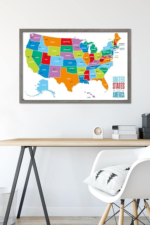 Trends International Map - United States Of America 2022 Wall Poster, 22.375" x 34", Barnwood Framed Version