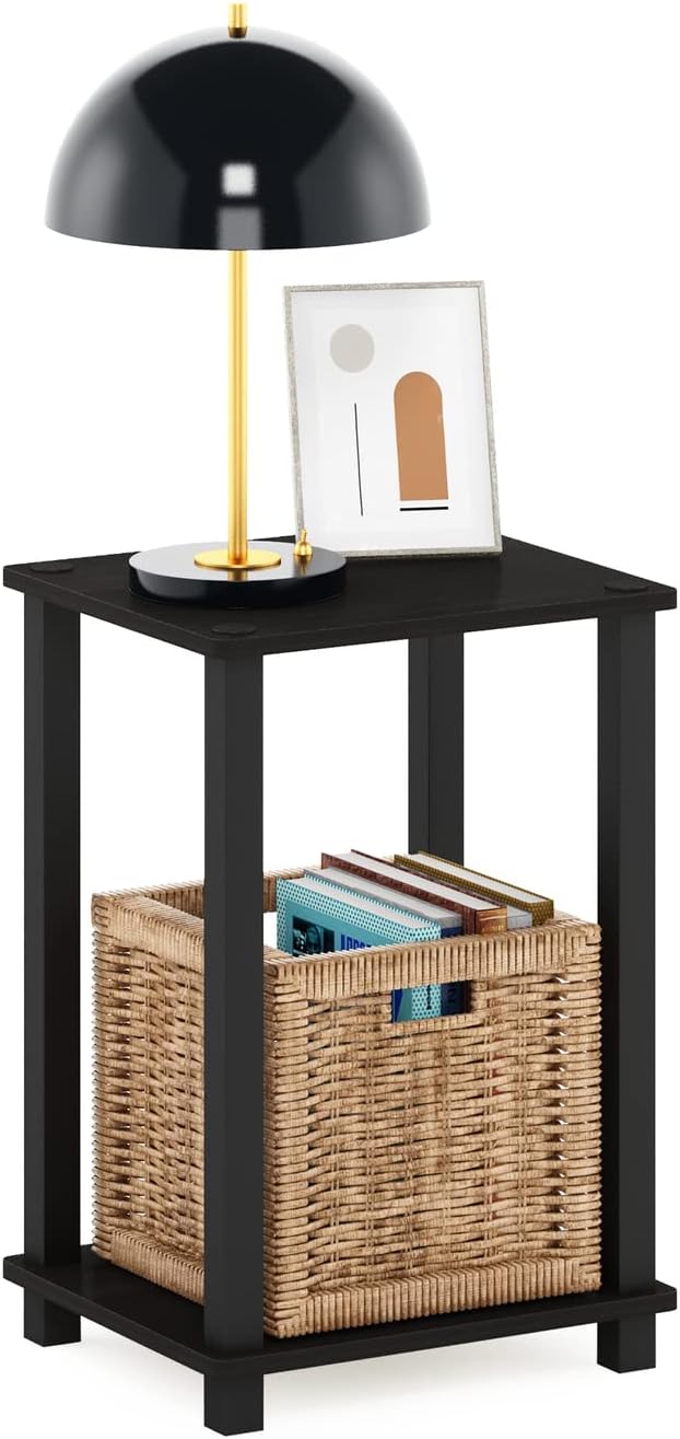 Furinno Simplistic Night Stand, 2-Tier Compact Nightstand with Open Shelf, Toolless Small Bedside Table, End Table, Side Table, for Bedroom, Living Room, Black Espresso