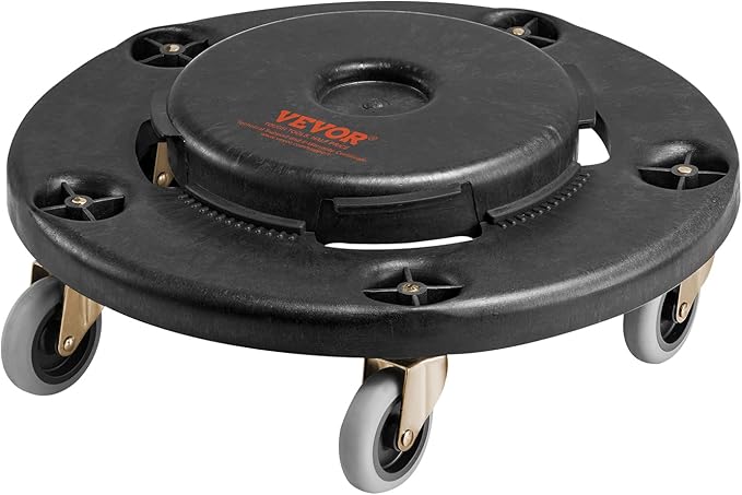 VEVOR Trash Can Dolly, Fit 20, 32, 44, 55 Gallon Containers, Round Trash Can Roller Base with 4 Lockable Wheels, 500lbs Weight Capacity, Heavy Duty Barrel Dolly, Multi-Functional Rolling Cart