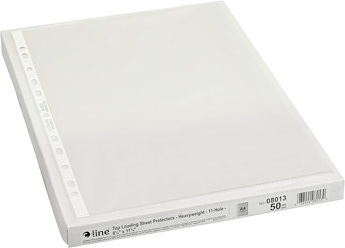 C-Line Top Loading Heavyweight Poly Sheet Protectors, Clear, A4 Size, 11.75 x 8.25 Inches, 50 per Box (08013)