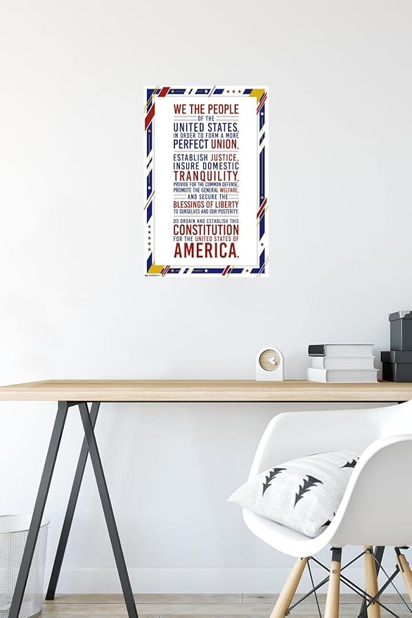 Trends International The United States Of America - Constitution Preamble Wall Poster, 14.725" x 22.375", Premium Poster & Mount Bundle