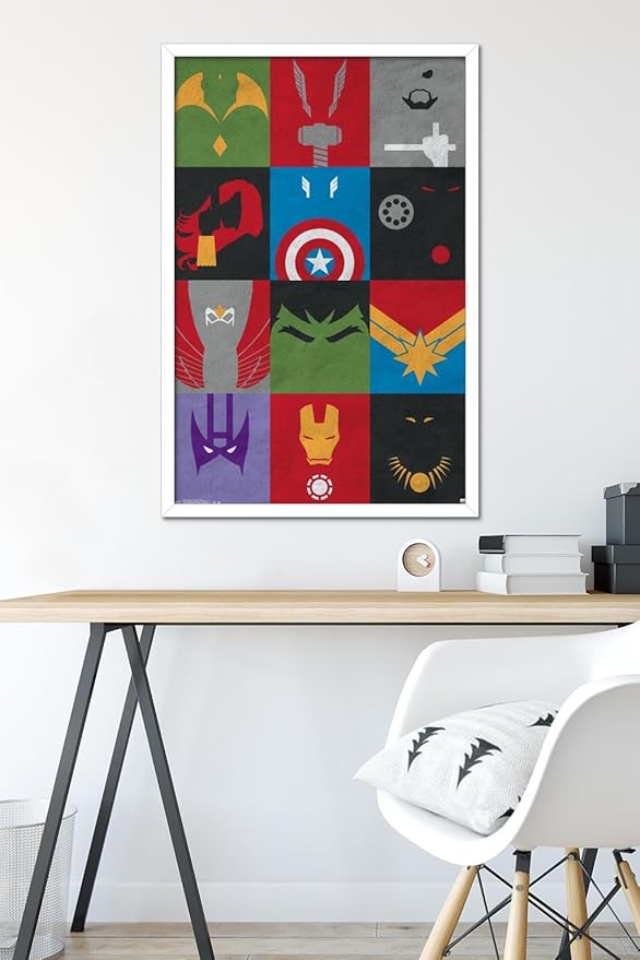 Trends International Marvel Comics - Avengers - Minimalist Grid Wall Poster, 22.375" x 34", White Framed Version