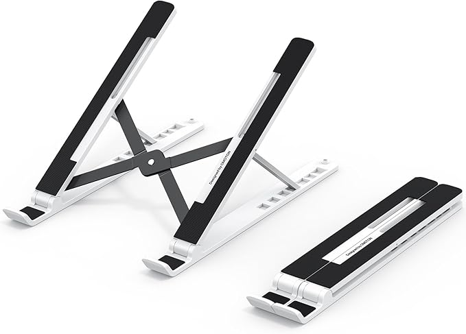 OMOTON Portable Laptop Stand, Laptop Stand for Desk Ergonomic 7-Levels Angles Adjustable Computer Stand, ABS Laptop Riser Holder Compatible with All Laptops and iPad(10-15.6")
