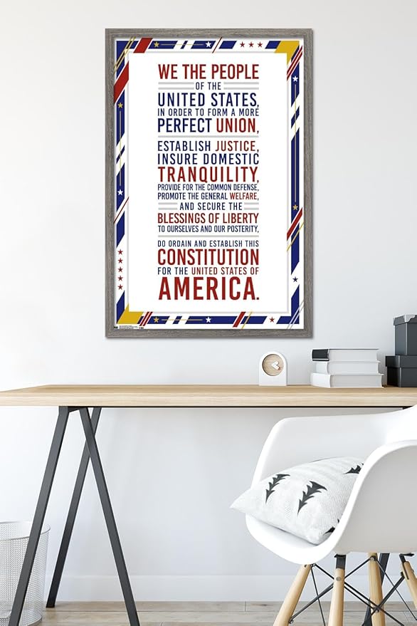 Trends International The United States Of America - Constitution Preamble Wall Poster, 22.375" x 34", Barnwood Framed Version