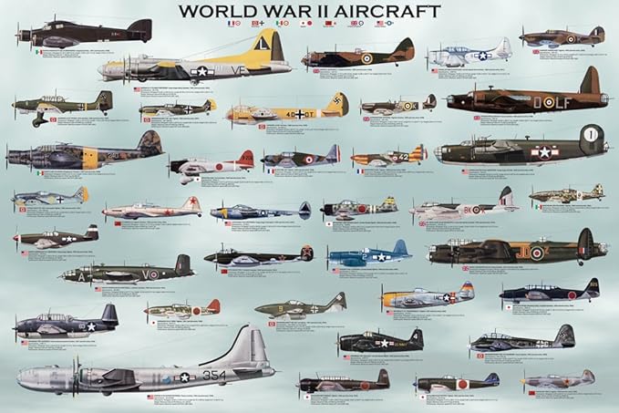 (24x36) World War II Military Aircraft Educational Chart Poster