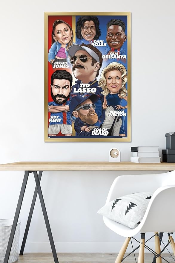 Ted Lasso - Character Grid Wall Poster, 34L" x 22.4W", Gold Framed Version