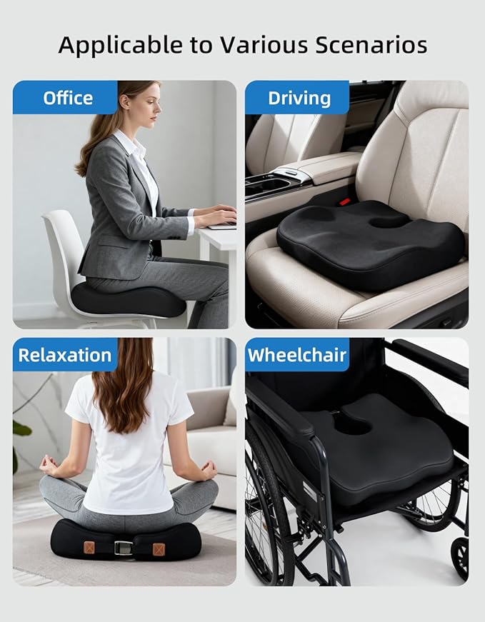 Extra-Dense Seat Cushion for tailbone pain relief ,Ergonomic seat cushions for office chairs,sciatica pain relief pillow , pressure relief Seat Cushion,office chair cushion,car seat cushion-Black