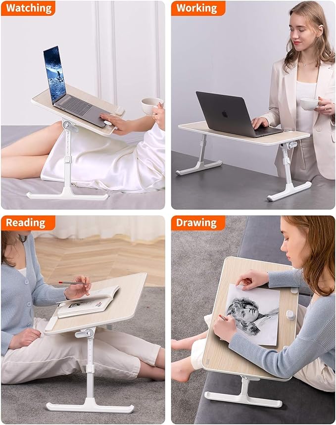 Laptop Desk for Bed, SAIJI Lap Desks Bed Trays for Eating Writing, Adjustable Computer Laptop Stand, Foldable Lap Table in Sofa and Couch(23.6 x 13Teak