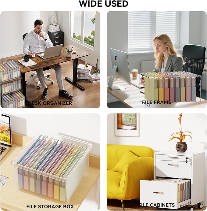 Ansook Legal Size Hanging File Folders Extra Capacity,Heavy Duty 1'' Expandable File Folders with Tabs,12 Pack Pastel Plastic Hang Folders for Filing Cabinet,Desk File Organizer for Office School