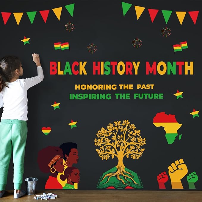 Black History Month Bulletin Board Decorations Set, Black History Month Inspirational Borders Cutouts for Classroom Home Chalkboard Wall Door Decor African American National Holiday Party Supplies