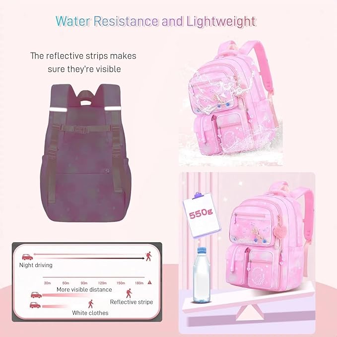 Backpack for Girls Cute Bow Kids Backpack for Elementary School Students Bookbag Middle School Bags for Girls Travel Back Pack, Dreamy Blue