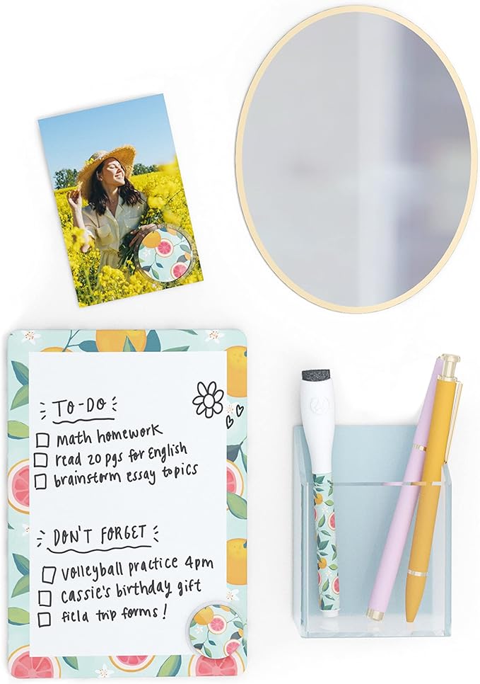 U Brands Citrus Orange Fruit Locker Accessory Kit, Includes Magnets, Mirror, Whiteboard, Marker, Organizer