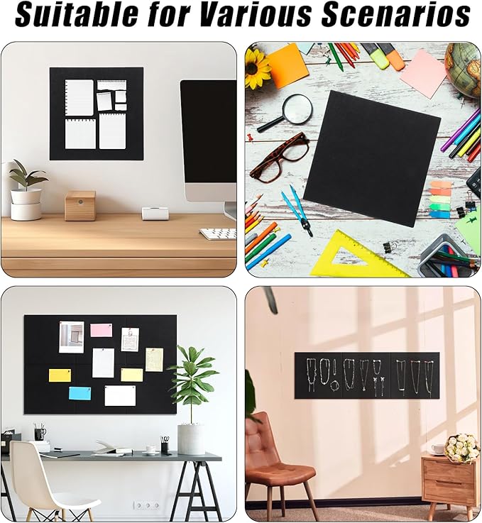 Large Cork Board 36" x 24", 6 Pack Felt Bulletin Board with 30 Pushpins, Cork Boards Alternative with Self-Adhesive Strips, Felt Wall Tiles Pin Boards for Walls Office Home School Decor-Black