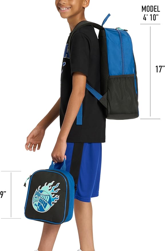 PUMA Unisex Kid's Colony Lunch Kit & Backpack Combo, Heather Grey/Heat Fire, Medium
