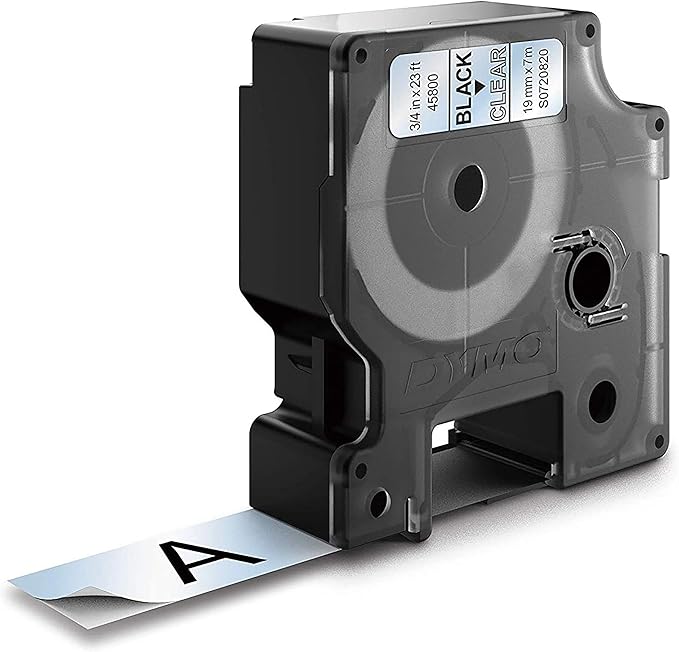 DYMO Authentic D1 Labels | Black Print on Clear Tape | 19 mm x 7 m | Self-Adhesive Labels for LabelManager Label Makers | Made in Europe