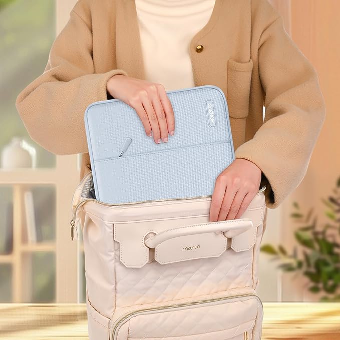 MOSISO Laptop Case 13.3 inch, 13-13.3 inch Laptop Sleeve Compatible with MacBook Air/Pro 13/Pro 14 M5 M4 M3 M2 M1, HP Dell ASUS Lenovo,Polyester Vertical Computer Sleeve Bag with Pocket, Baby Blue